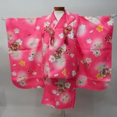 七五三 三歳 女児 正絹 被布着物フルセット ピンク 伊達襟付き お仕立て無料