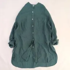 新品タグ無✨ハルメク バンドカラー タック チュニック シャツ 日本製 