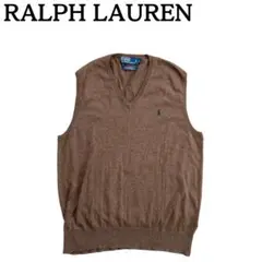 美品★ポロバイラルフローレン ニットベスト ロゴ刺繍 カシミヤ シルク混 L