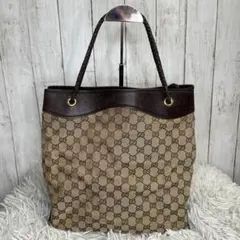 GUCCI トートバッグ　GGキャンバス　レザー　ロゴ　編み込み　ハンドバッグ