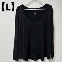 【L】アメリカンイーグル Tシャツ 長袖 ブラック 黒 Vネック