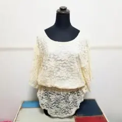 アイボリー レース 半袖チュニック