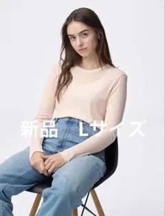 GU ソフトシアークルーネックT ピンク Lサイズ　ジーユー　シアー