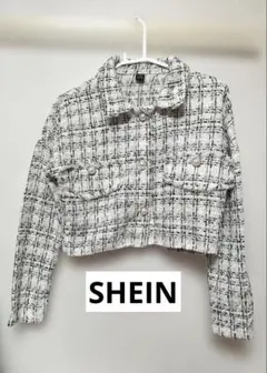 SHEIN 新品未使用　チェック柄ツイードホワイトジャケットお値下げ可能