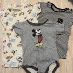 ミッキー、おさるのジョージジョージ、ボーダーロンパース 80cm