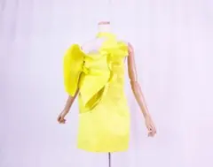 ZARA ザラフリル飾サテンミニワンピースドレスイエローL 定価 ¥11990