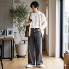 FREAK'S STORE ワイドシルエットデニムパンツ ハイウエスト 赤黒のサムネイル