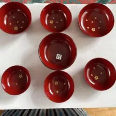 桜　赤い漆器 7個セット 桜模様 B21-1