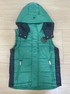 ディーゼル フード付きダウンベスト 緑/ネイビー　120〜130cm