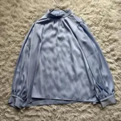 極美品 グリーンレーベルリラクシング サテン ギャザー スタンド ブラウス