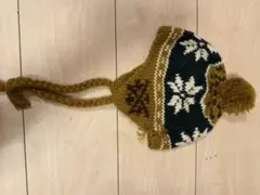 ニット帽 雪の結晶模様 ポンポン付き(子供用)