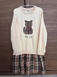 【新品未使用】猫 ねこ 長袖トップス チェック柄130