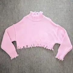 【新品】INGNI フリンジクロップドニット M ピンク