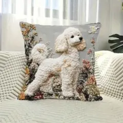 犬の刺繍風　クッションカバー 45cm
