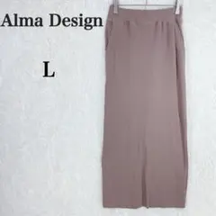 【アルマデザイン】綿使用 ウエストゴム スリット タイトスカート ブラウン系 L