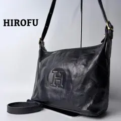 ヒロフ　2way ショルダーバッグ　ハンド　ロゴ型押し　黒　オールレザー