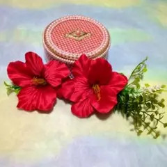 01フラダンス ヘアクリップ 　ハイビスカス 髪飾り 花ピン ハワイアン 美品