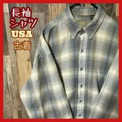 イエロー グレー L ボタンダウン チェック メンズ シャツ USA古着 長袖