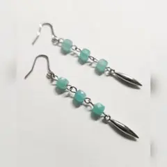 【121】アマゾナイト3連ピアス(シルバー)