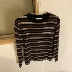 リブ編みストライプ長袖セーター Mサイズ
