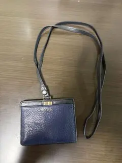 ポールスミス　レザーネイビー×マルチストライプIDカードホルダーネックストラップ