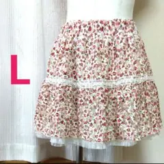 可愛い 花柄 レース フレア スカート L チュール 4枚重ね Y2K 姫ギャル