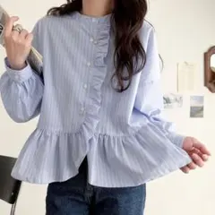 ふわっと華やかシルエット美人♪柄アソートフリルデザインブラウスのサムネイル