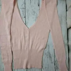 ピンク Vネック ニット トップス S/M