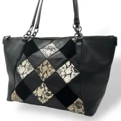 良品 577 コーチ トートバッグ アヴァ パッチワーク A4 ブラック