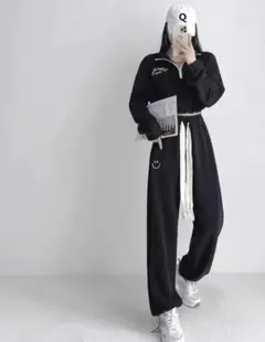 春秋冬対応！スウェットレディースセットアップ★楽チンカジュアルお出かけコーデ