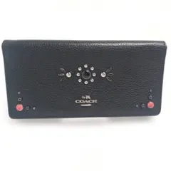 コーチ COACH 長財布 スタッズ レザー 黒 ブラック 二つ折り 薄型