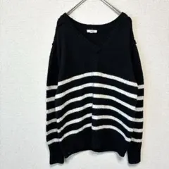 maurices マウリーズ 長袖ニット Vネック ボーダー柄 白 黒 XS