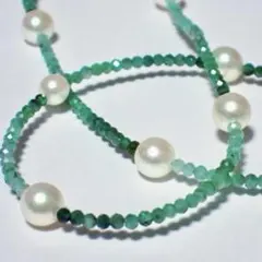 新品 あこや真珠5.5〜7.0mm ×エメラルド17ctネックレス ソーティング