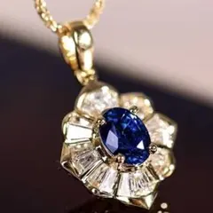 高品質 合成サファイア ペンダント 18KGP(KC金) ヴィンテージデザイン