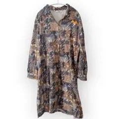 Afibel ヴィンテージ レトロ 総柄 ロングワンピース シャツワンピ