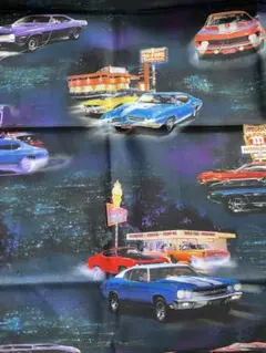 USAコットン　クラシックカー・ダイナープリント生地　55✖️50