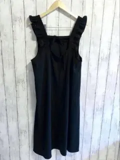 フリル付きブラックキャミワンピース 4L バックリボン