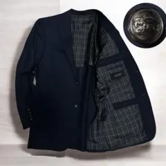 バーバリーブラックレーベル 紺ブレ 銀ボタン ノバチェック Sサイズ　2つボタン