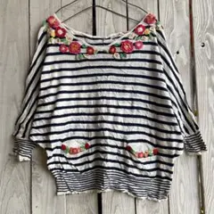 ☆CHILD WOMAN 花モチーフ 刺繍 サマーニット ドルマンスリーブのサムネイル