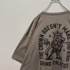 古着 CROWN クラウン Tシャツ ライオン プリント くすみブラウン 2XL