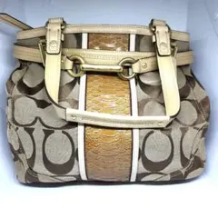 D472/COACH ハンドバッグ ブラウン レッド パイソン柄 10262 - メルカリ