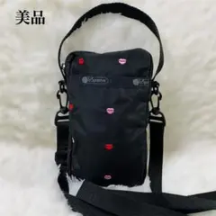 美品 レスポートサック ミニフォンバッグ 刺繍 リップ柄 スマホショルダー