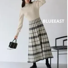 【BLUEEAST ブルーイースト】チェックジャガードニットワンピース　低身長