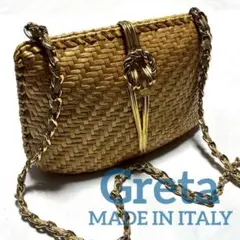 Greta イタリア製 ラタン デザイン ゴールド 金具 ショルダーバッグ 