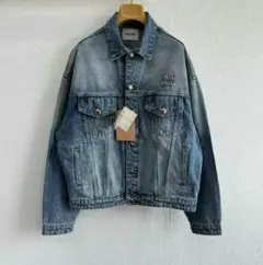 miu miu デニムブルー刺繍ロゴオーバーサイズジャケット