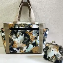 ハンドメイド　リアルねこさん　　　　　　トートバッグ♡がま口ポーチ