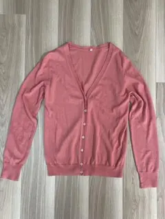 無印良品 Vネックカーディガン M ピンク 綿100%