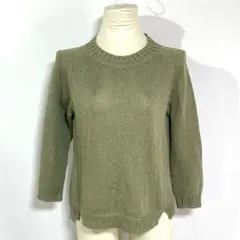 HUMAN WOMAN クルーネック リブ ニット オリーブ 【M】くすみカラー