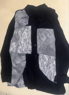 黒 グレー パッチワーク シャツ モード 柄シャツ