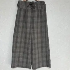 レースアップ グレンチェック ワイドパンツ Mサイズ